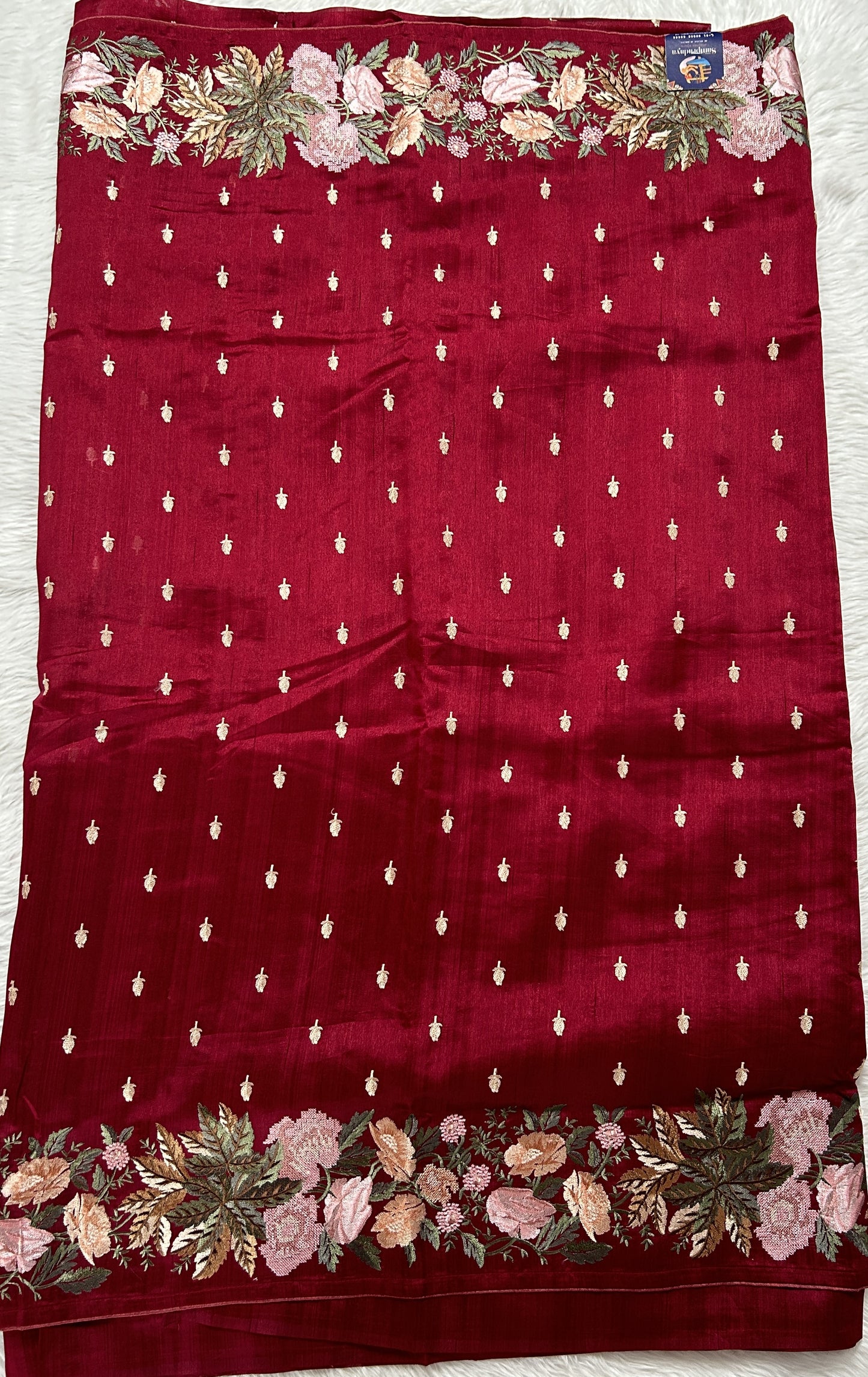 Semi Tussar Designer Saree Wine colored Saree complemented with a Machine Embroidery border. - Sampradaya Designer Studio