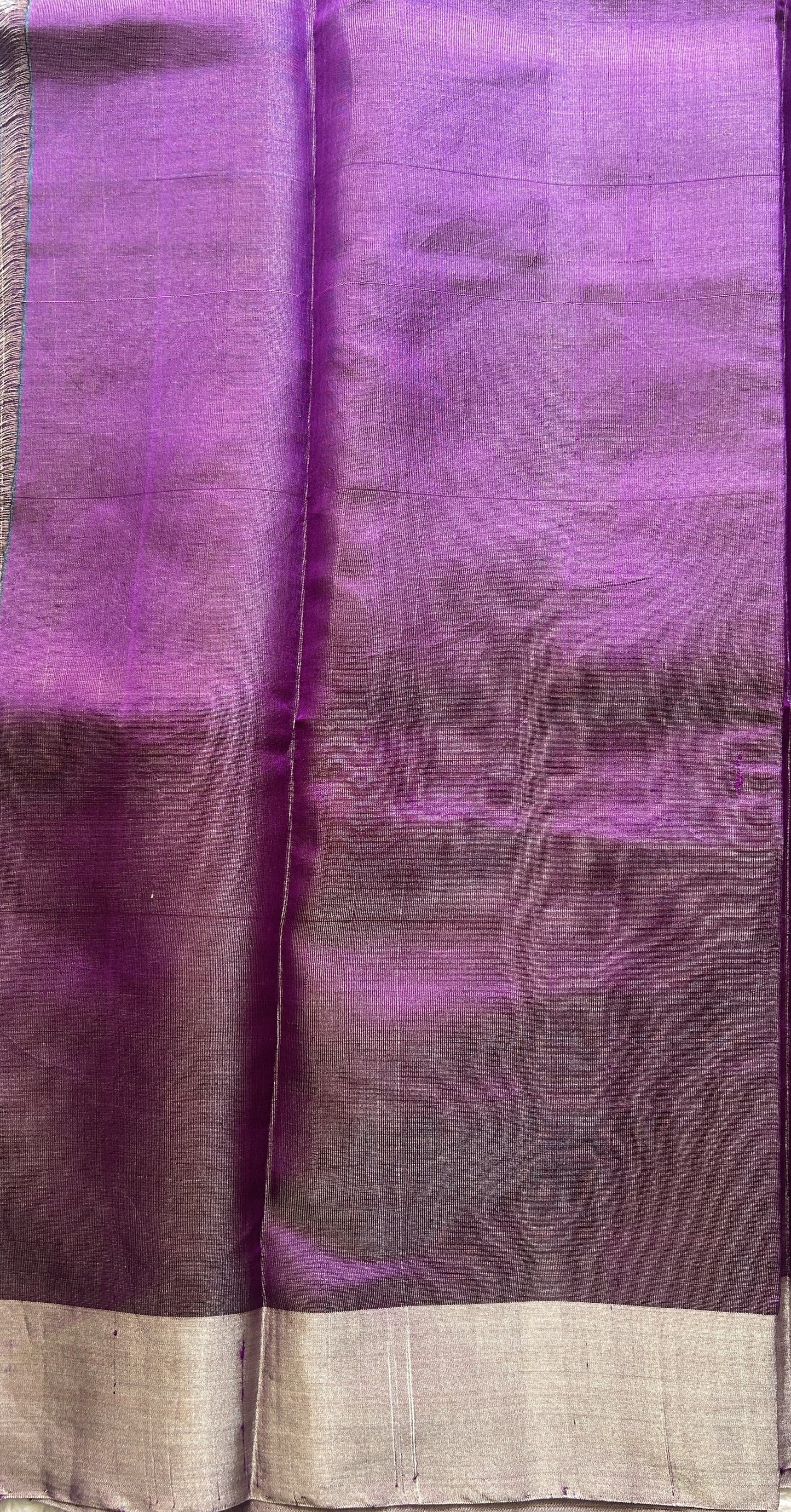 Chanderi Silk Saree Purple color Elegantly Paired with a Tissue Zari border - Sampradaya Designer Studio