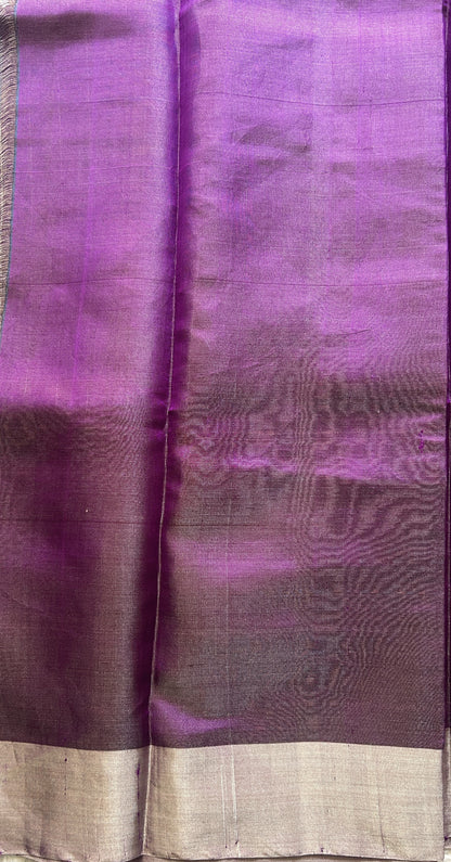 Chanderi Silk Saree Purple color Elegantly Paired with a Tissue Zari border - Sampradaya Designer Studio