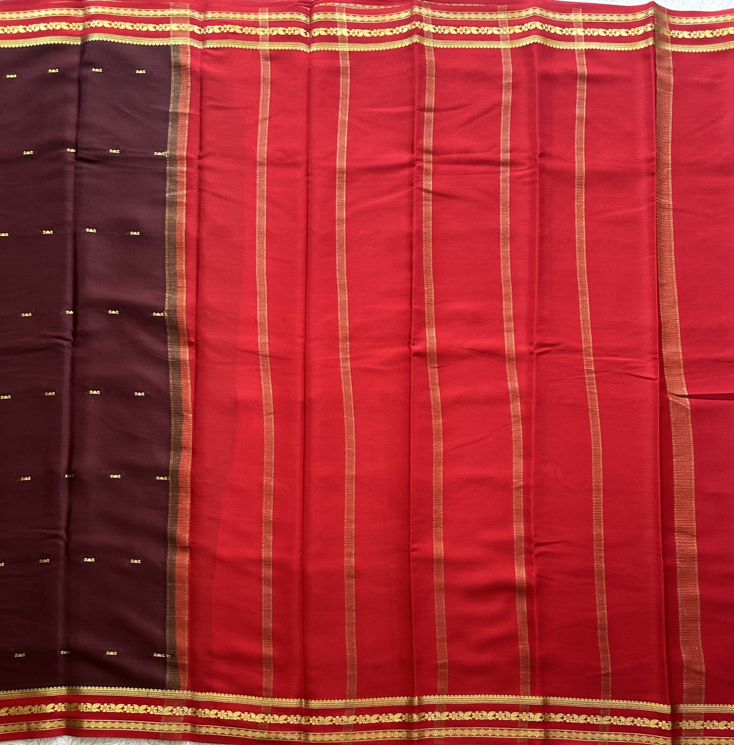 Brown Mysore Crepe Silk Saree with Silver Zari Border | Pure Handloom | Silk Mark Certified