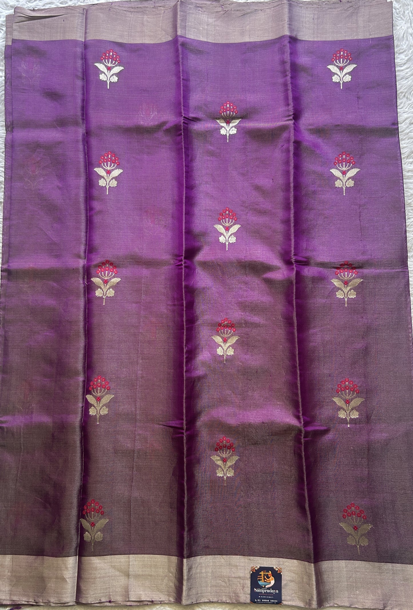 Chanderi Silk Saree Purple color Elegantly Paired with a Tissue Zari border - Sampradaya Designer Studio