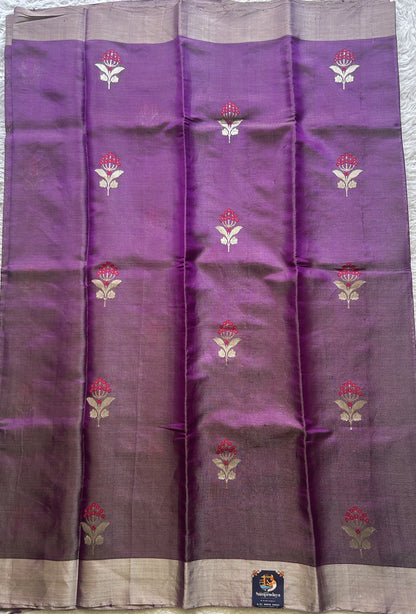 Chanderi Silk Saree Purple color Elegantly Paired with a Tissue Zari border - Sampradaya Designer Studio