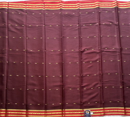 Brown Mysore Crepe Silk Saree with Silver Zari Border | Pure Handloom | Silk Mark Certified