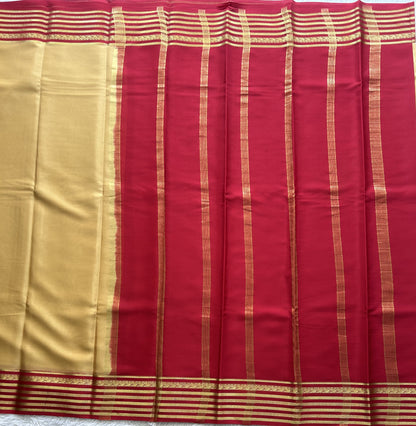 Mustard Yellow Mysore Crepe Silk Saree with Silver Zari Border | Pure Handloom | Silk Mark Certified