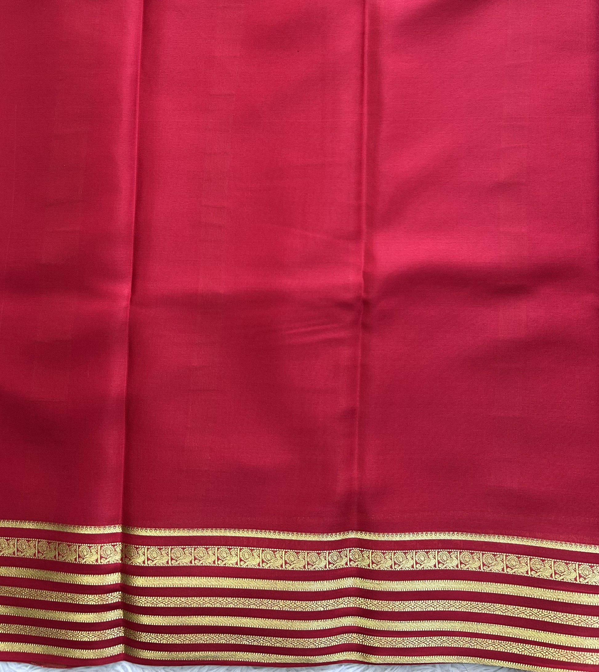 Mustard Yellow Mysore Crepe Silk Saree with Silver Zari Border | Pure Handloom | Silk Mark Certified - Sampradaya Designer Studio