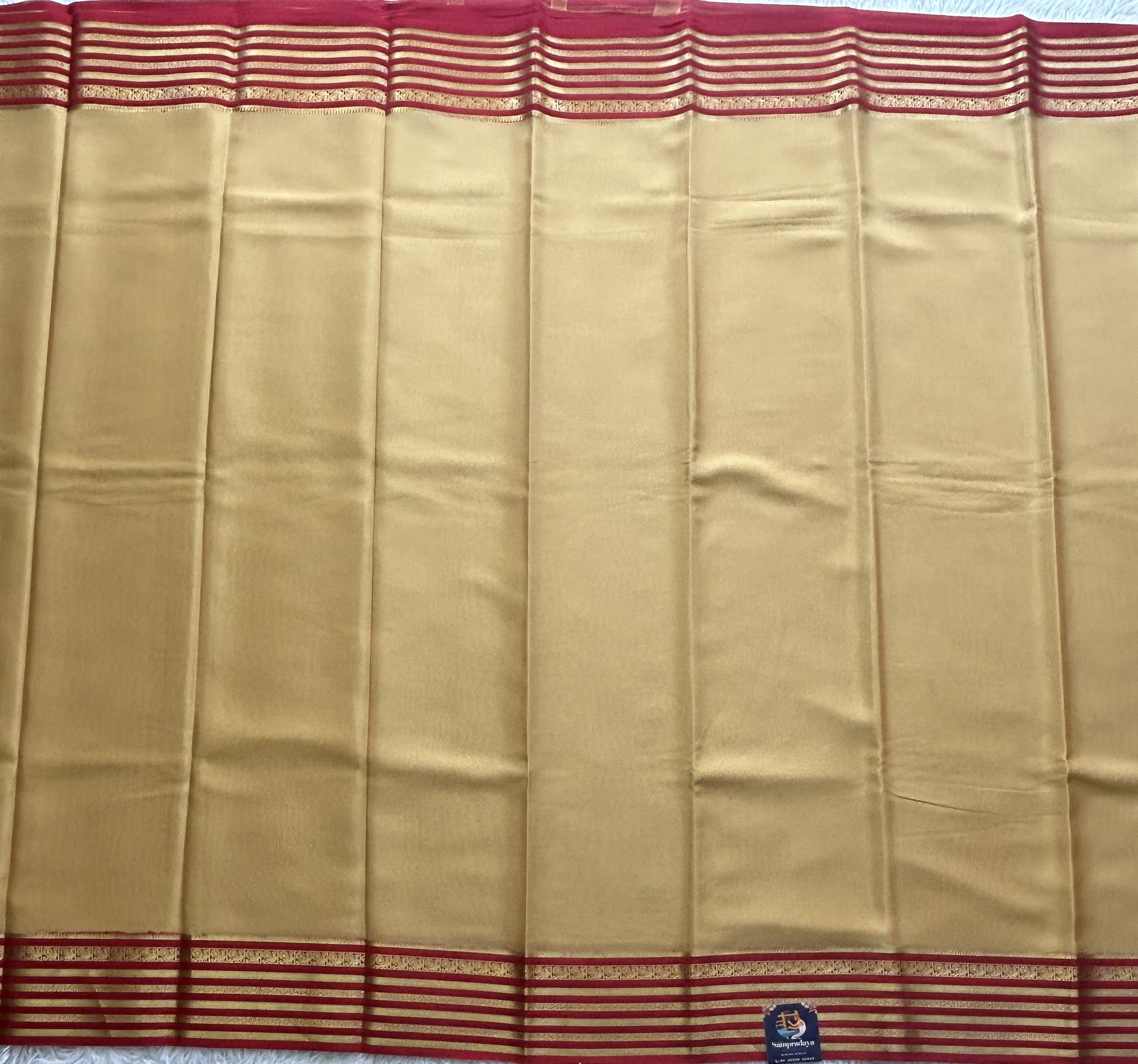 Mustard Yellow Mysore Crepe Silk Saree with Silver Zari Border | Pure Handloom | Silk Mark Certified - Sampradaya Designer Studio