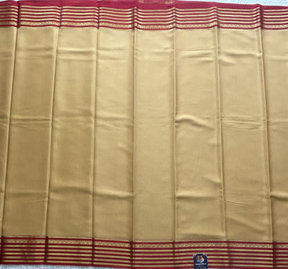 Mustard Yellow Mysore Crepe Silk Saree with Silver Zari Border | Pure Handloom | Silk Mark Certified