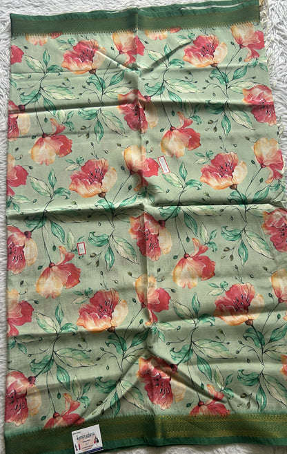 Pure Mangalagiri Sea Green Colored Dupatta with a Zari Border. - Sampradaya Designer Studio