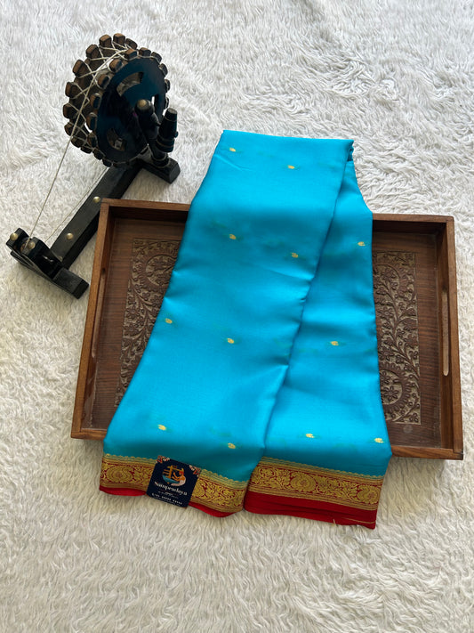 Blue Mysore Crepe Silk Saree with Silver Zari Border | Pure Handloom | Silk Mark Certified - Sampradaya Designer Studio