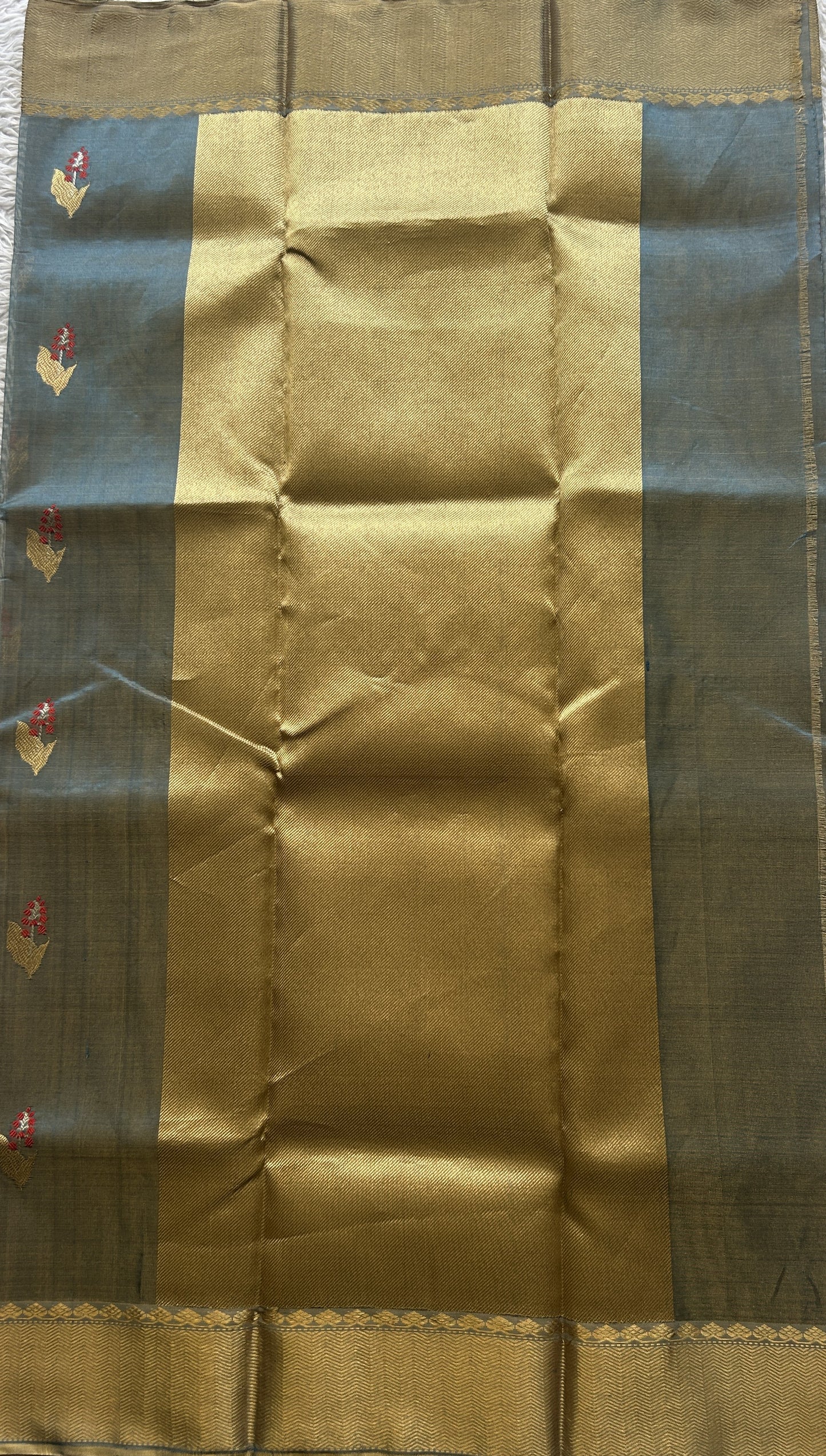 Chanderi Silk Saree Surf Blue color Elegantly Paired with a Gold Zari Weaving border - Sampradaya Designer Studio