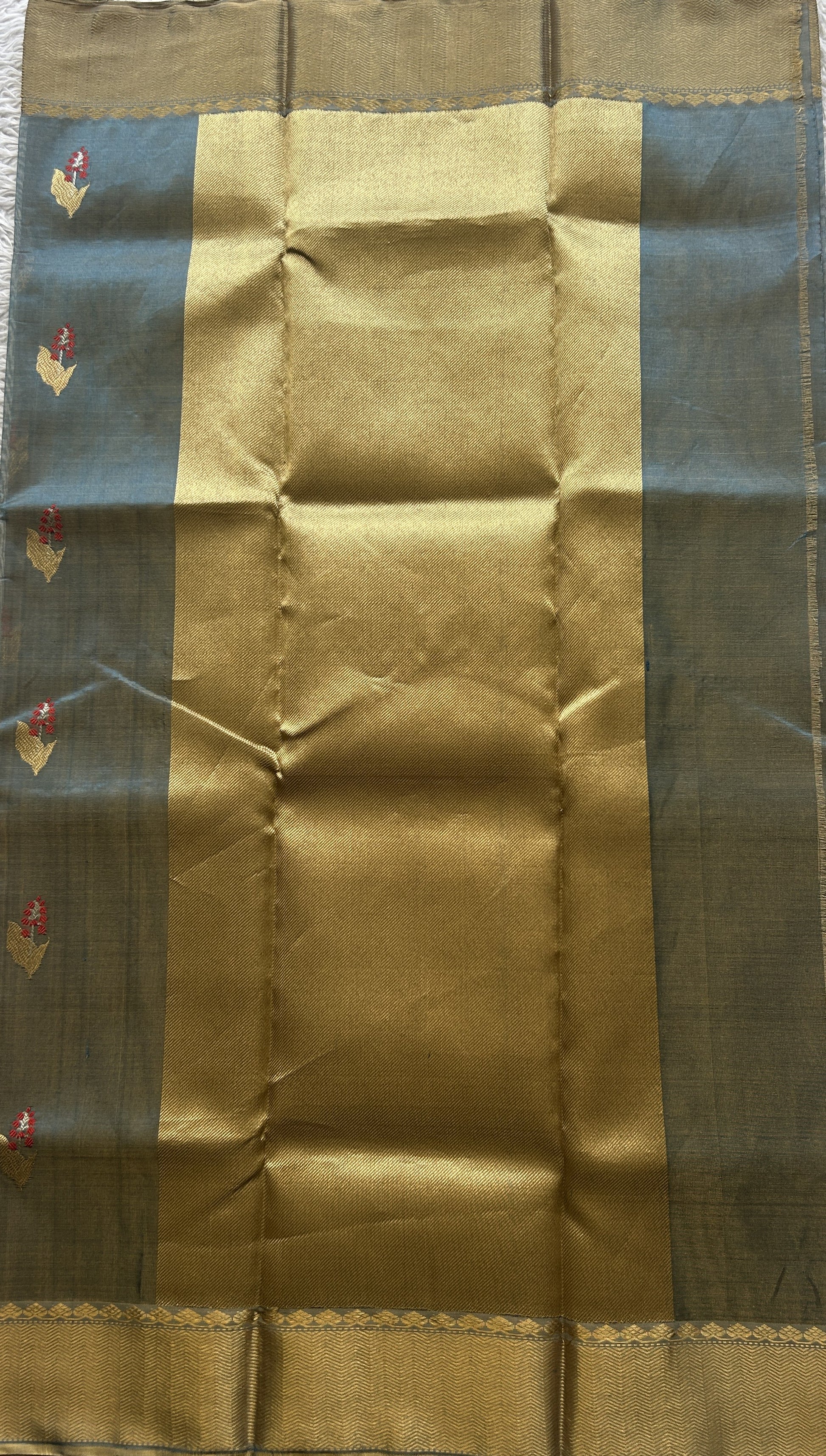 Chanderi Silk Saree Surf Blue color Elegantly Paired with a Gold Zari Weaving border - Sampradaya Designer Studio