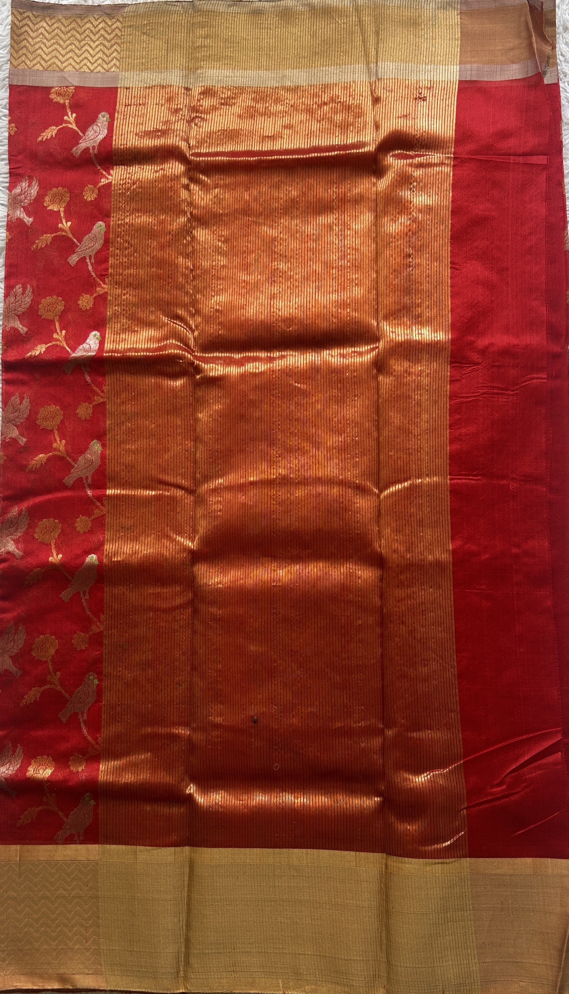 Chanderi Silk Saree Red color Elegantly Paired with a Gold Zari  border - Sampradaya Designer Studio
