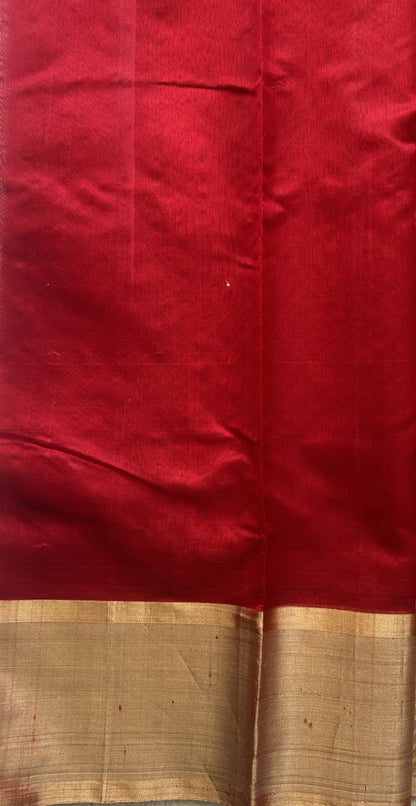 Chanderi Silk Saree Red color Elegantly Paired with a Gold Zari  border - Sampradaya Designer Studio