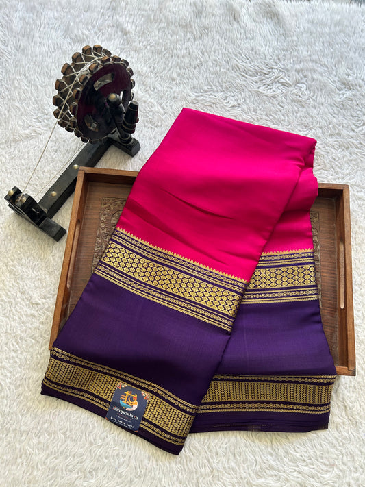 Pink Mysore Crepe Silk Saree with Silver Zari Border | Pure Handloom | Silk Mark Certified