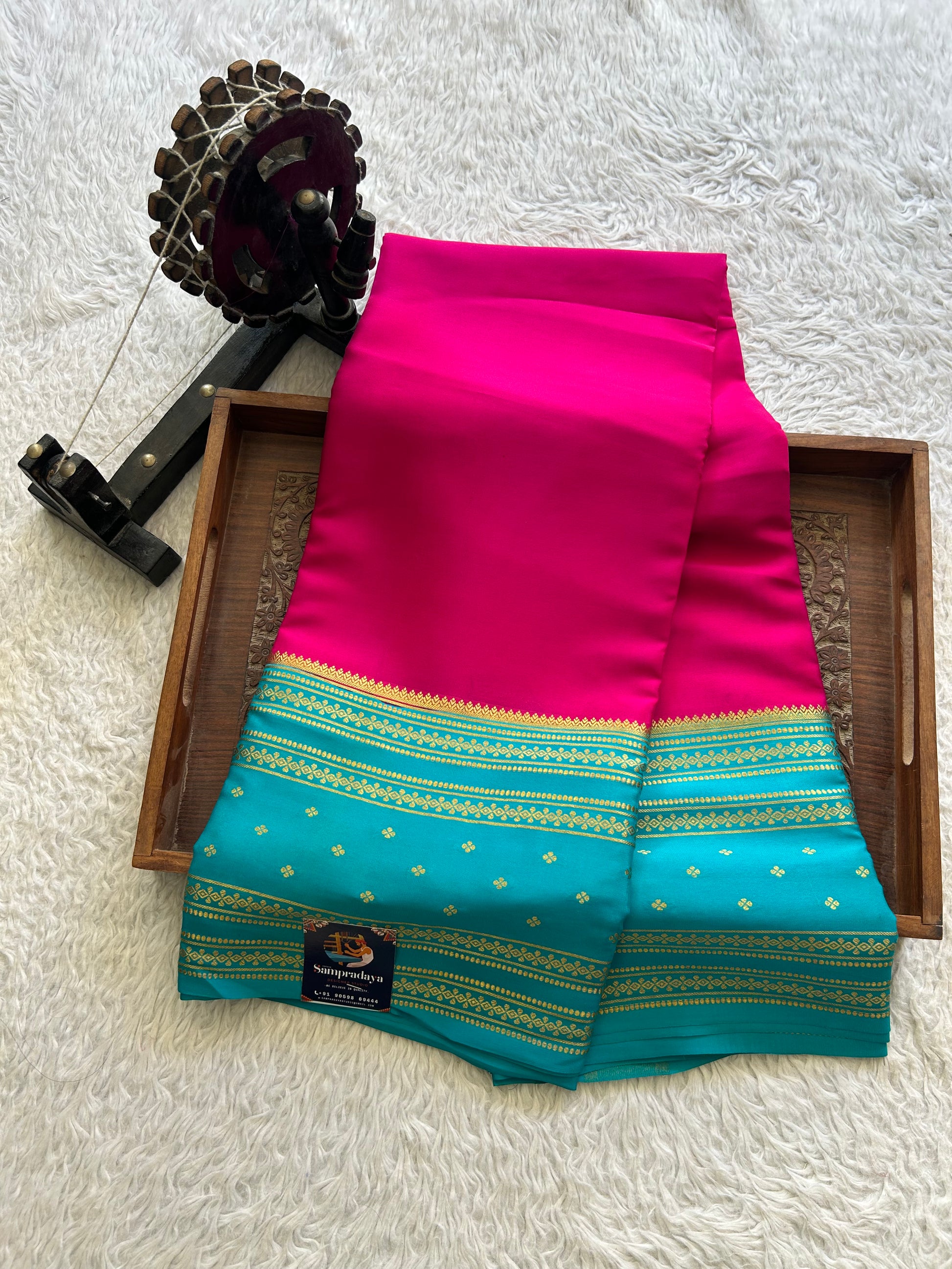 Pink Mysore Crepe Silk Saree with Silver Zari Border | Pure Handloom | Silk Mark Certified - Sampradaya Designer Studio