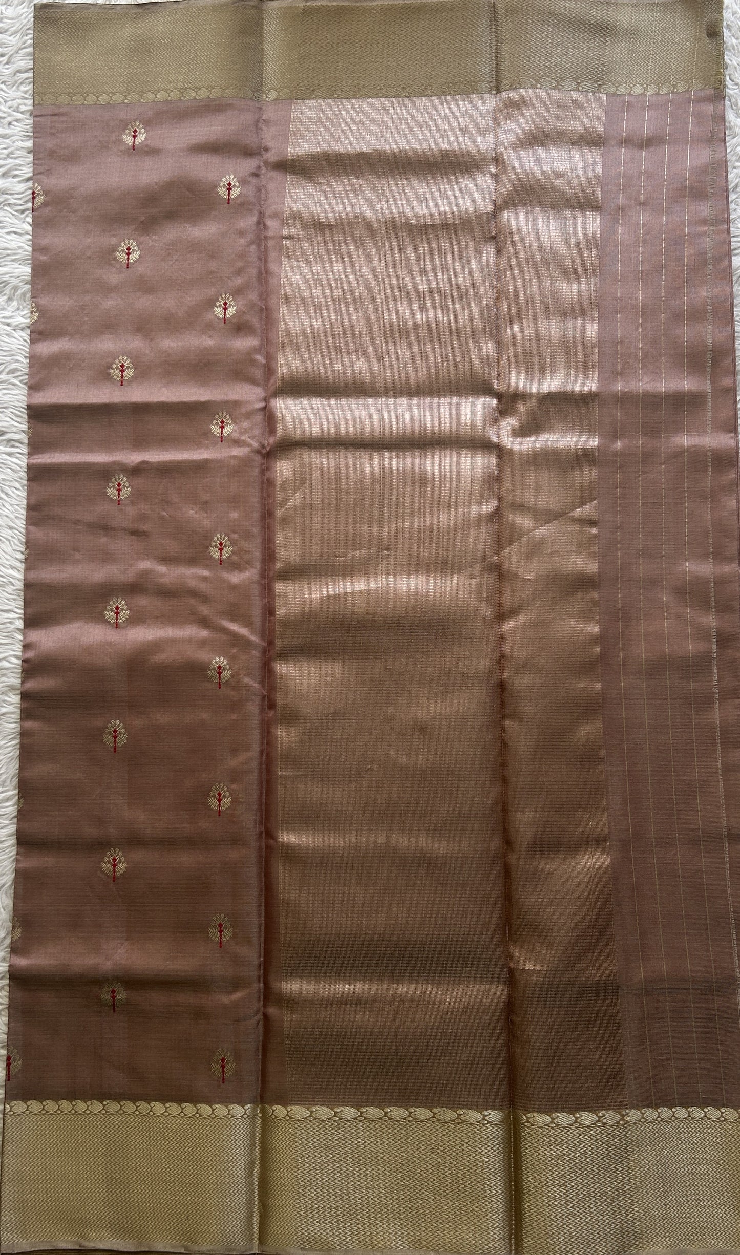 Chanderi Silk Saree Dusty Mauve color Elegantly Paired with a Gold Zari border - Sampradaya Designer Studio