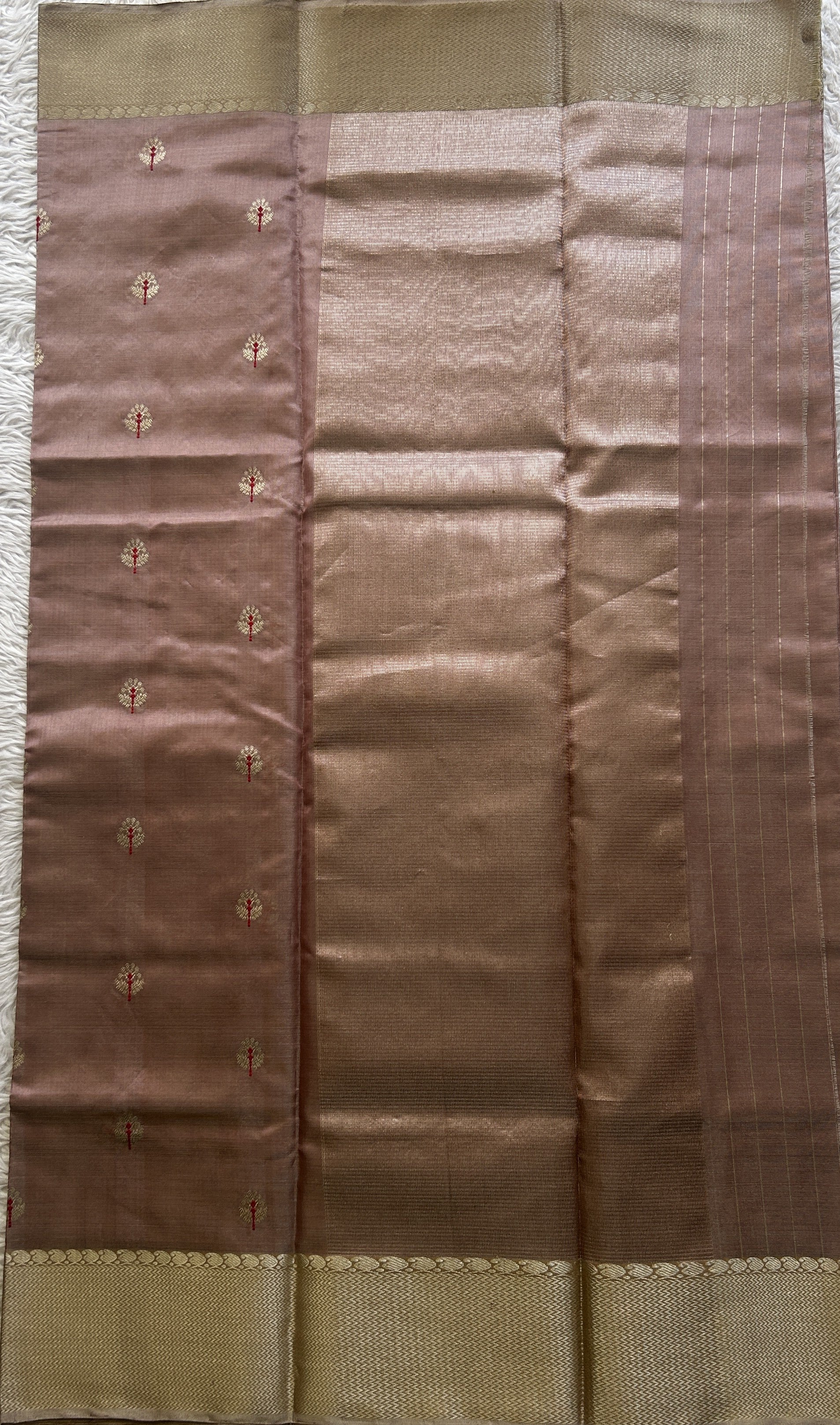 Chanderi Silk Saree Dusty Mauve color Elegantly Paired with a Gold Zari border - Sampradaya Designer Studio