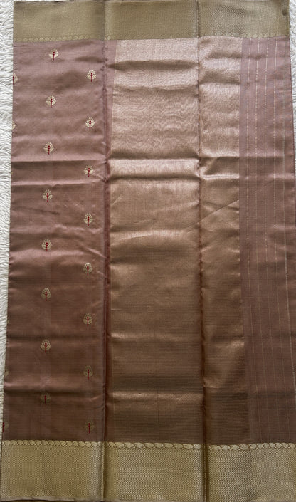 Chanderi Silk Saree Dusty Mauve color Elegantly Paired with a Gold Zari border - Sampradaya Designer Studio