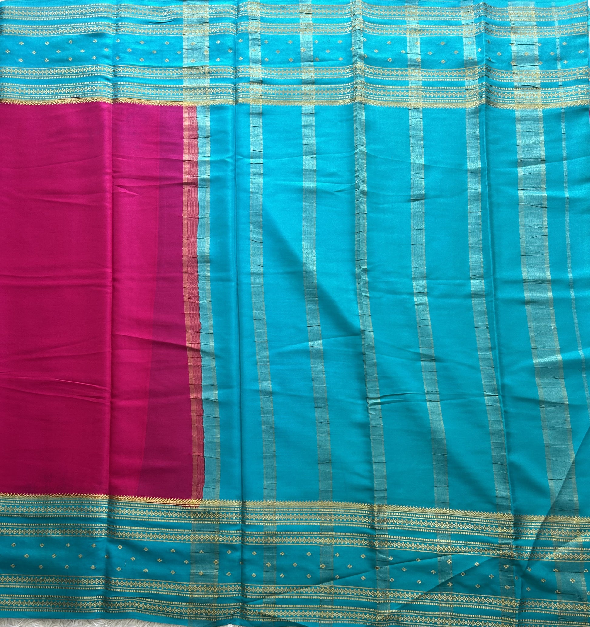 Pink Mysore Crepe Silk Saree with Silver Zari Border | Pure Handloom | Silk Mark Certified - Sampradaya Designer Studio