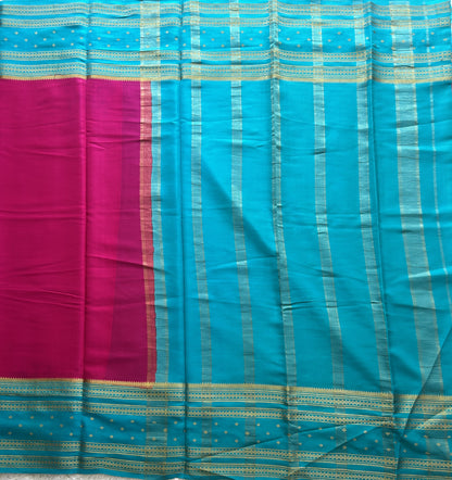 Pink Mysore Crepe Silk Saree with Silver Zari Border | Pure Handloom | Silk Mark Certified