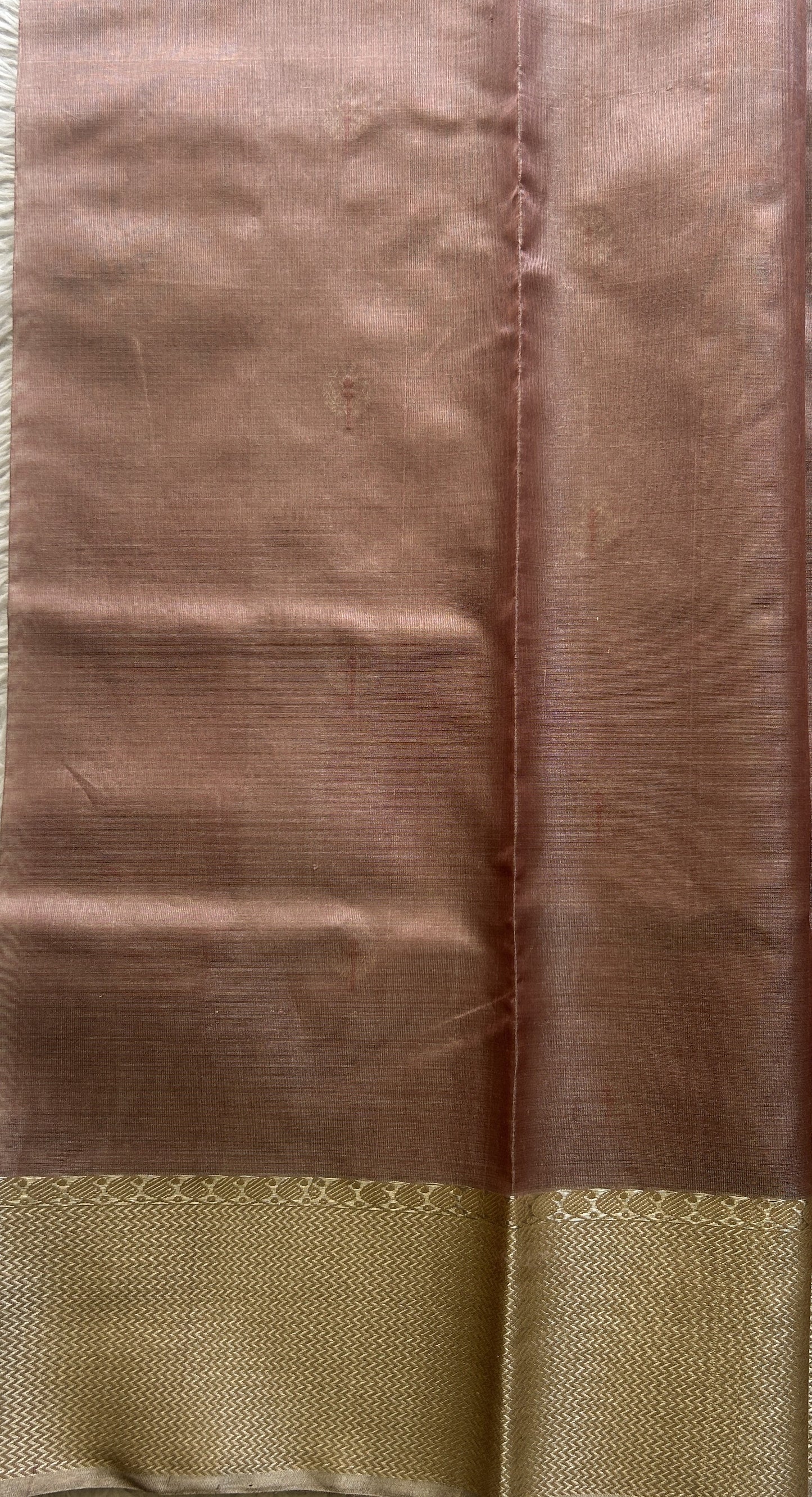 Chanderi Silk Saree Dusty Mauve color Elegantly Paired with a Gold Zari border - Sampradaya Designer Studio