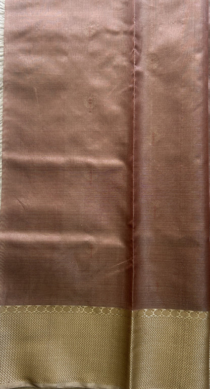 Chanderi Silk Saree Dusty Mauve color Elegantly Paired with a Gold Zari border - Sampradaya Designer Studio