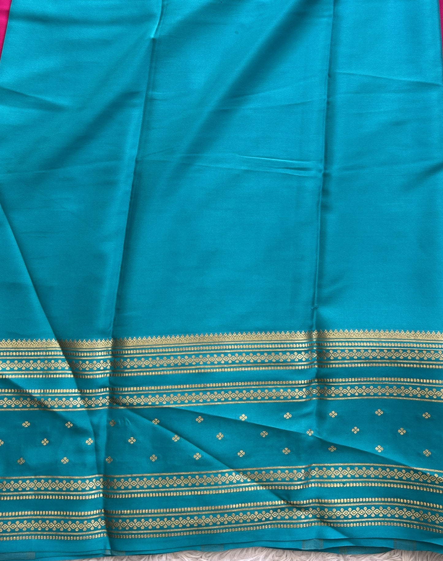 Pink Mysore Crepe Silk Saree with Silver Zari Border | Pure Handloom | Silk Mark Certified