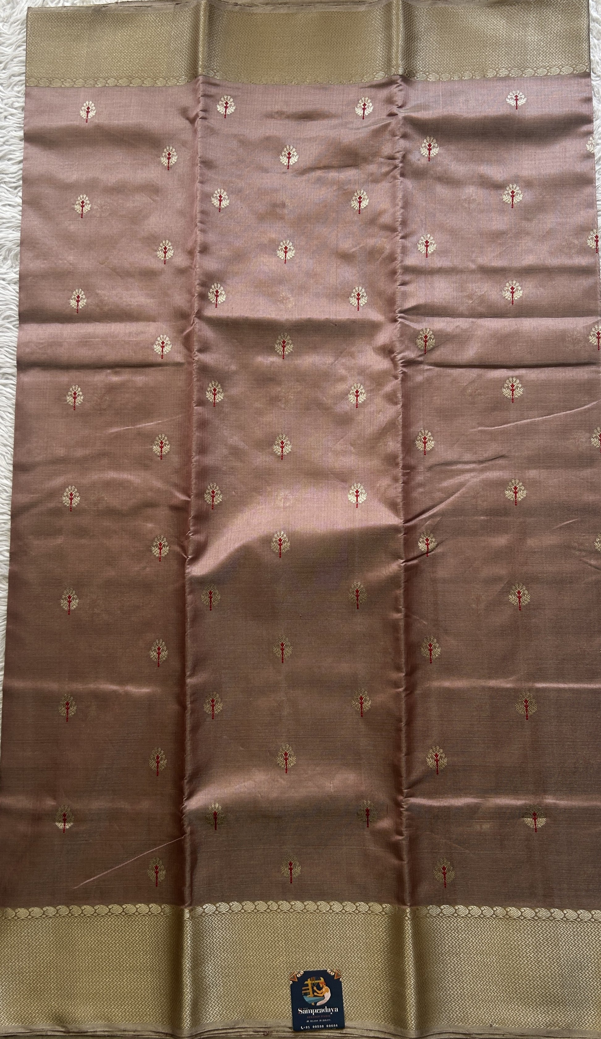 Chanderi Silk Saree Dusty Mauve color Elegantly Paired with a Gold Zari border - Sampradaya Designer Studio