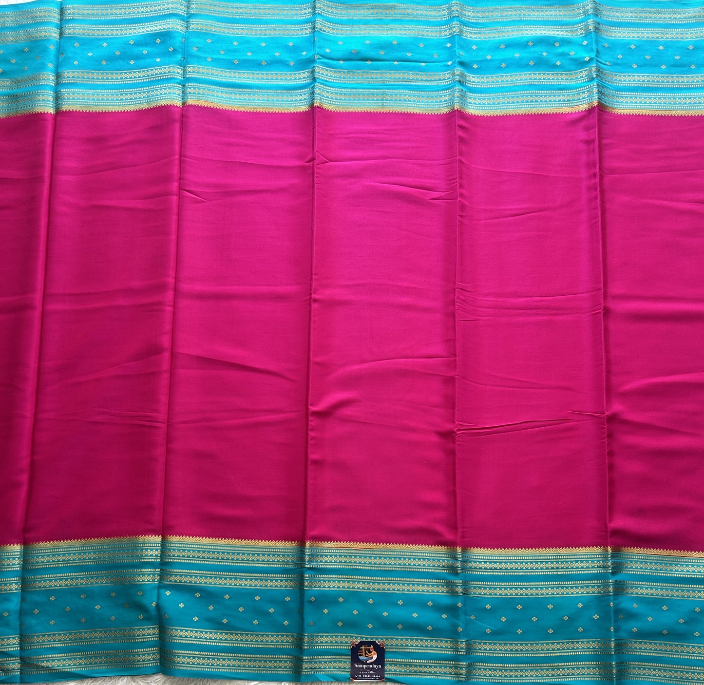 Pink Mysore Crepe Silk Saree with Silver Zari Border | Pure Handloom | Silk Mark Certified