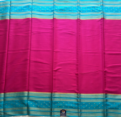 Pink Mysore Crepe Silk Saree with Silver Zari Border | Pure Handloom | Silk Mark Certified