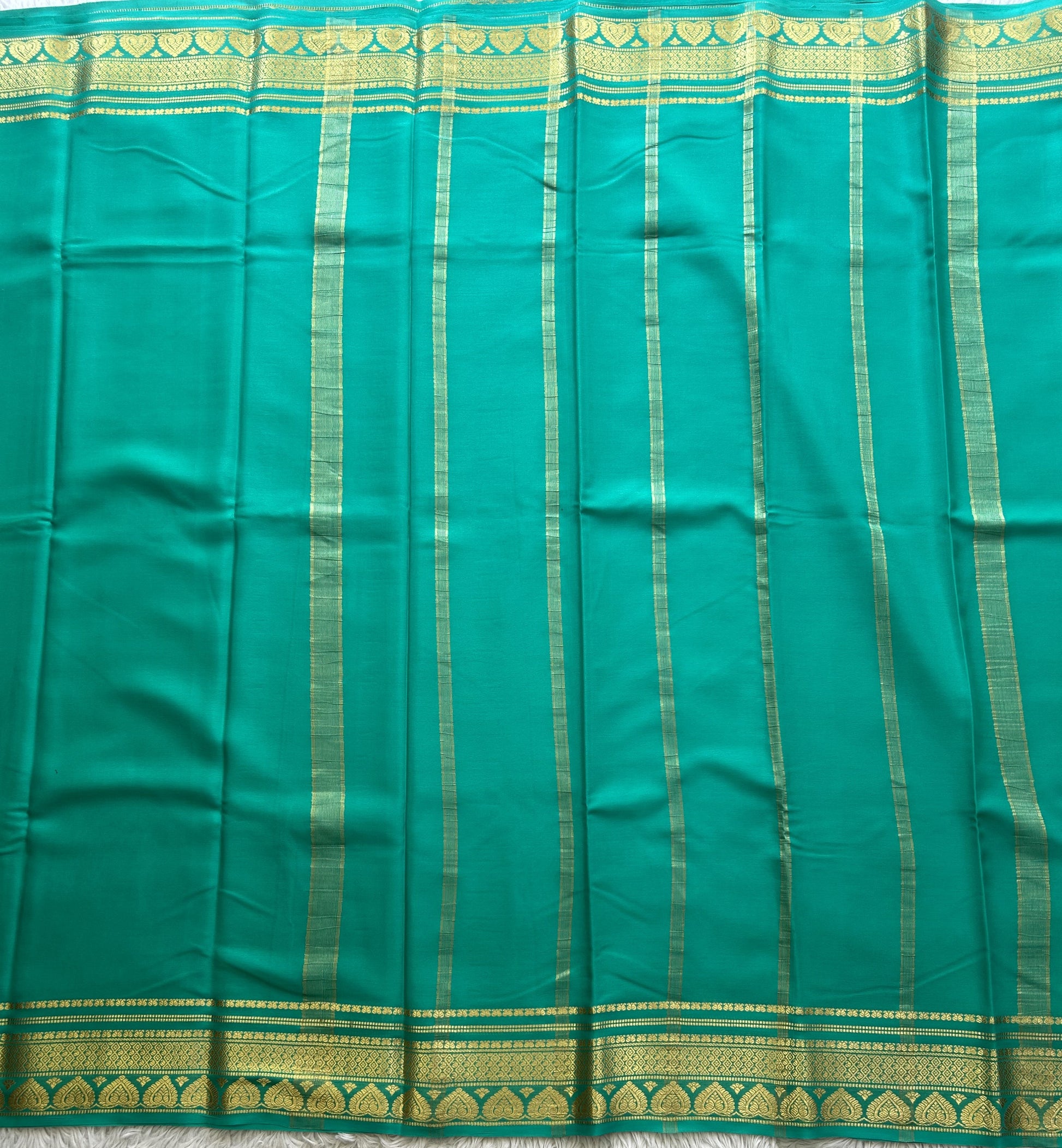 Sea Green Mysore Crepe Silk Saree with Silver Zari Border | Pure Handloom | Silk Mark Certified - Sampradaya Designer Studio