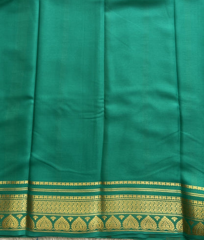 Sea Green Mysore Crepe Silk Saree with Silver Zari Border | Pure Handloom | Silk Mark Certified
