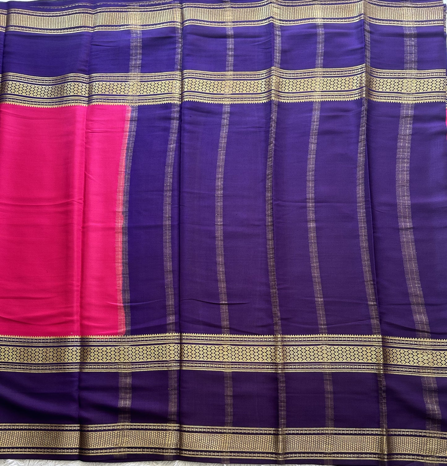 Pink Mysore Crepe Silk Saree with Silver Zari Border | Pure Handloom | Silk Mark Certified