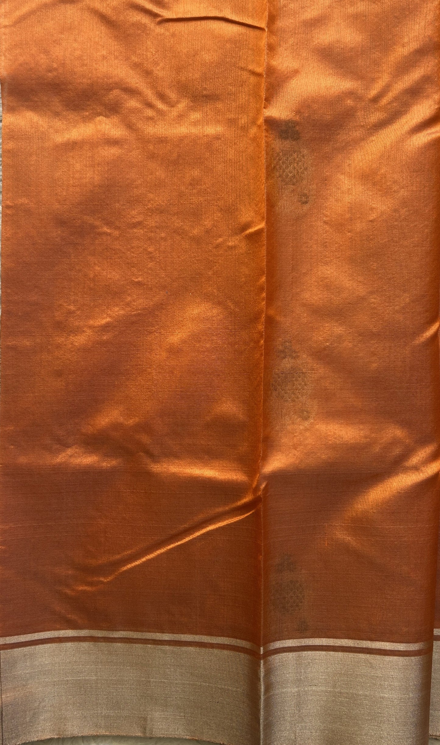Chanderi Silk Saree Orange color Elegantly Paired with a Plain border - Sampradaya Designer Studio
