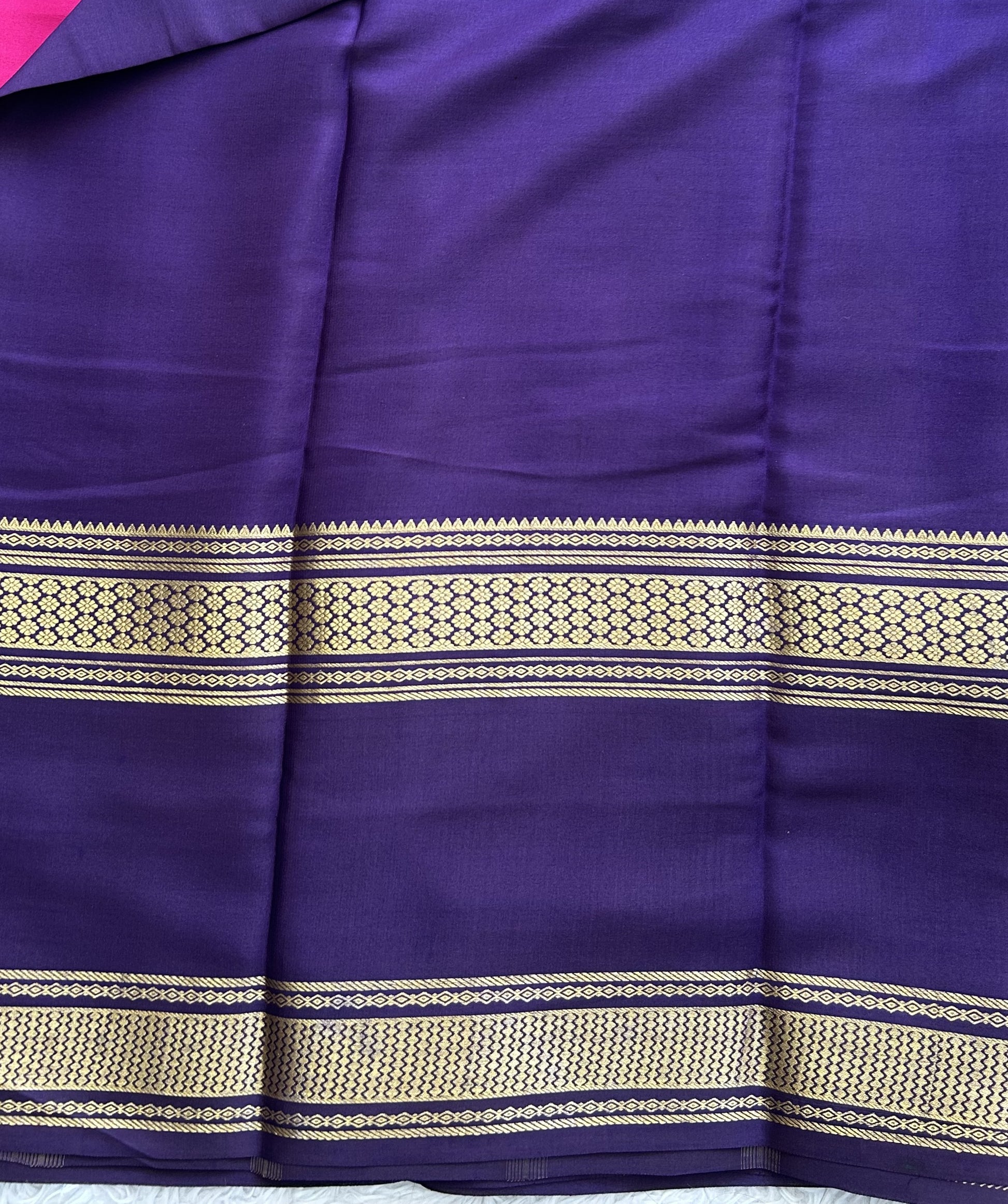 Pink Mysore Crepe Silk Saree with Silver Zari Border | Pure Handloom | Silk Mark Certified - Sampradaya Designer Studio