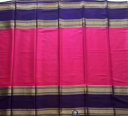 Pink Mysore Crepe Silk Saree with Silver Zari Border | Pure Handloom | Silk Mark Certified