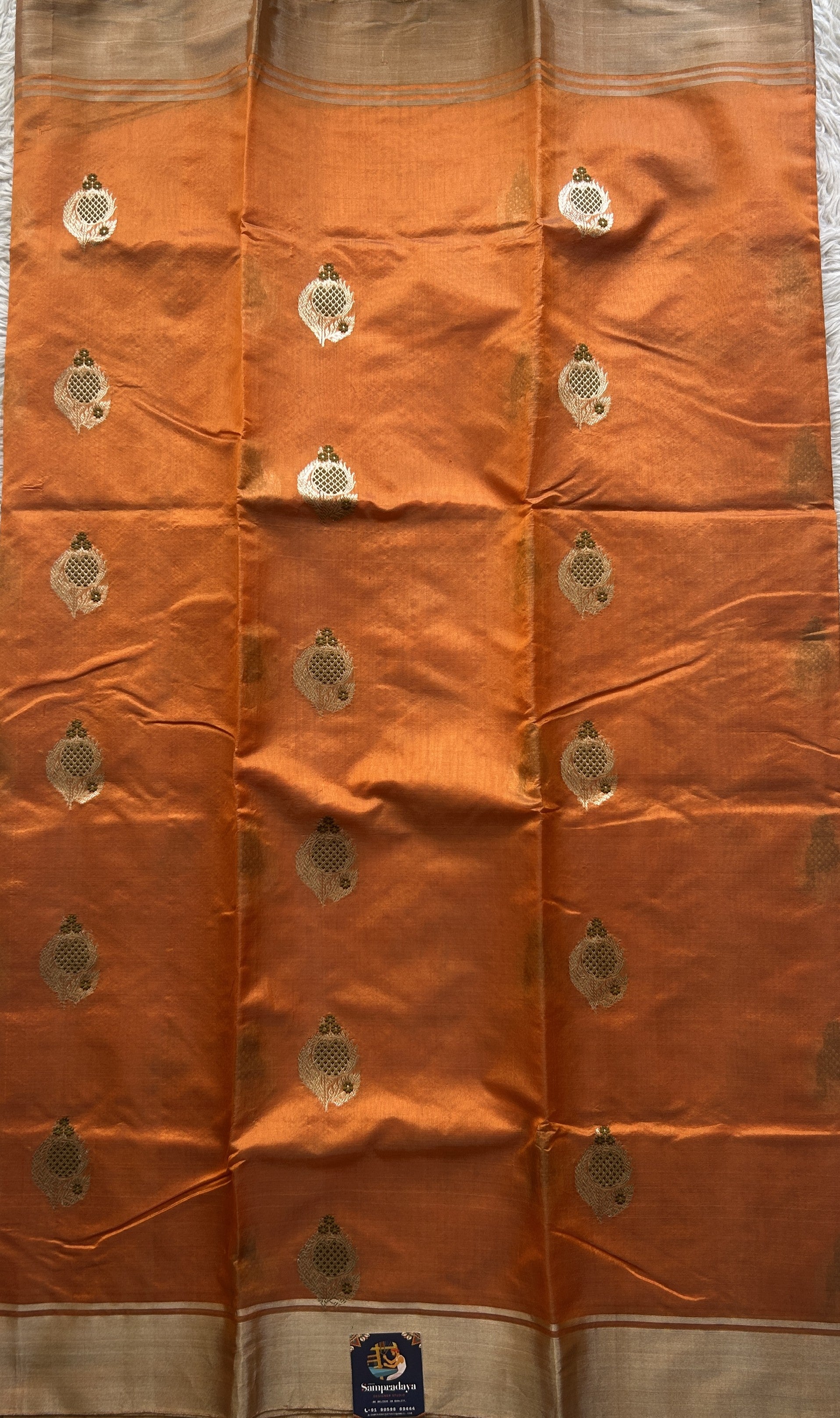 Chanderi Silk Saree Orange color Elegantly Paired with a Plain border - Sampradaya Designer Studio