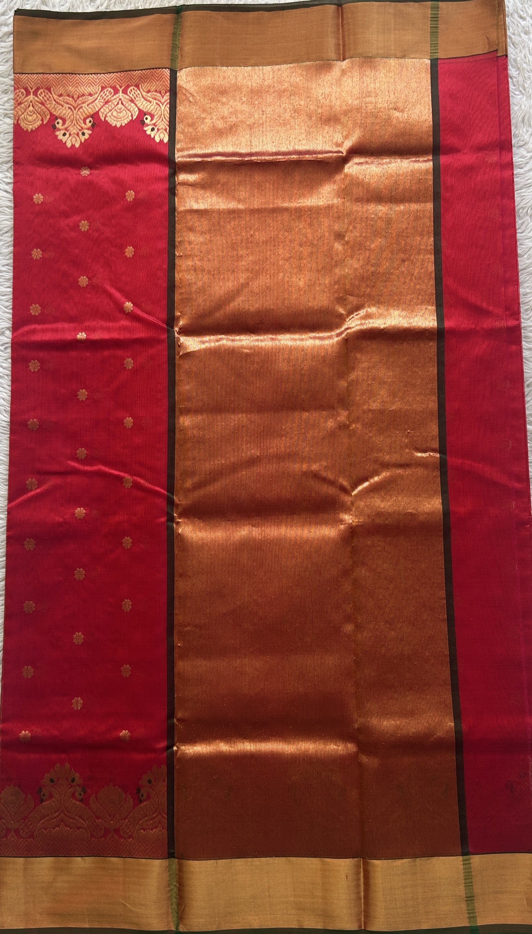 Chanderi Silk Saree Pink color Paired with a Gold color Double border - Sampradaya Designer Studio