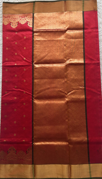 Chanderi Silk Saree Pink color Paired with a Gold color Double border - Sampradaya Designer Studio