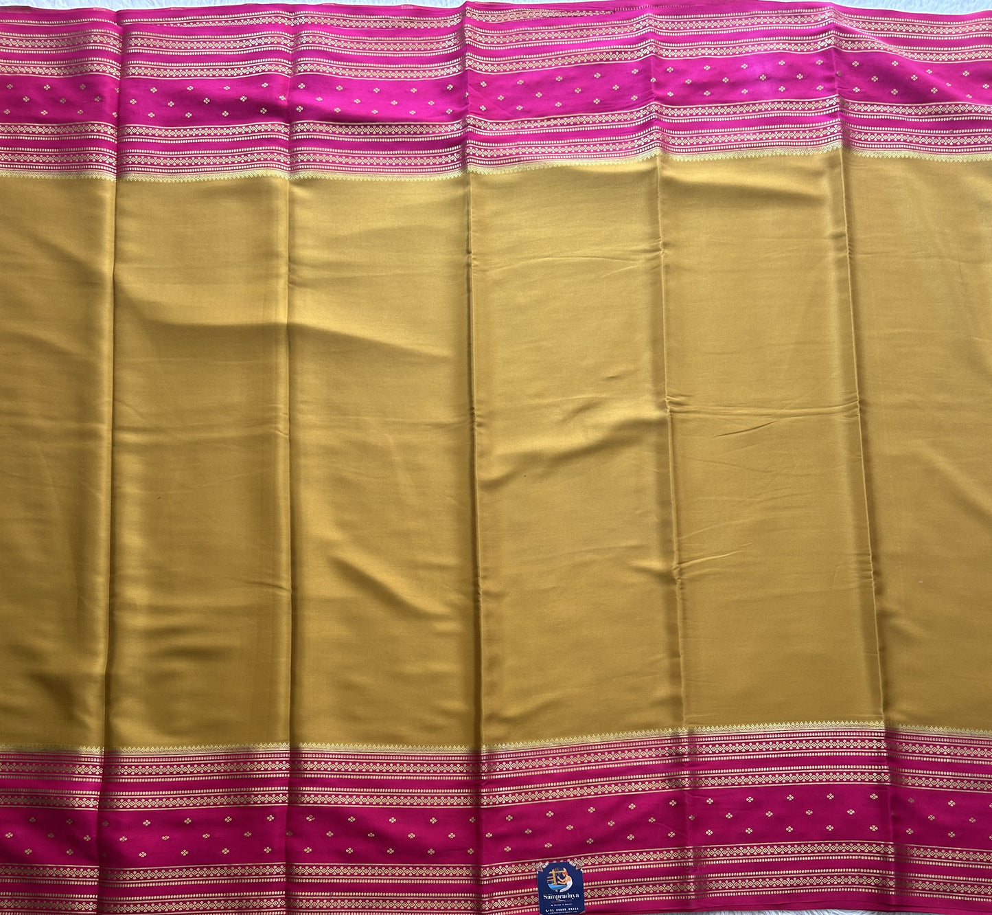 Mustard Yellow Mysore Crepe Silk Saree with Silver Zari Border | Pure Handloom | Silk Mark Certified