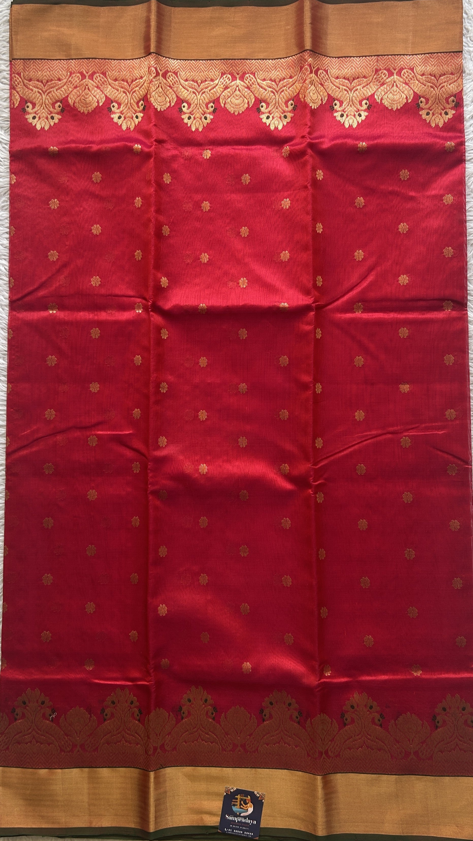 Chanderi Silk Saree Pink color Paired with a Gold color Double border - Sampradaya Designer Studio