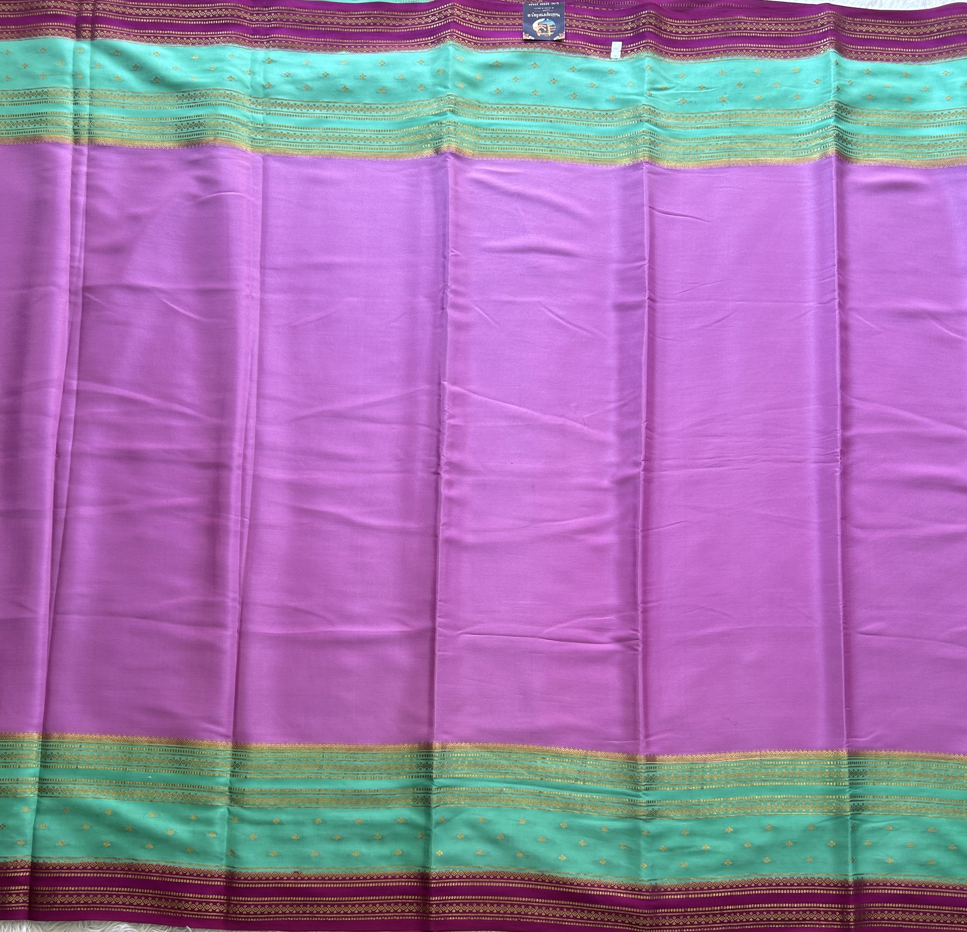 Lavender Mysore Crepe Silk Saree with Silver Zari Border | Pure Handloom | Silk Mark Certified - Sampradaya Designer Studio