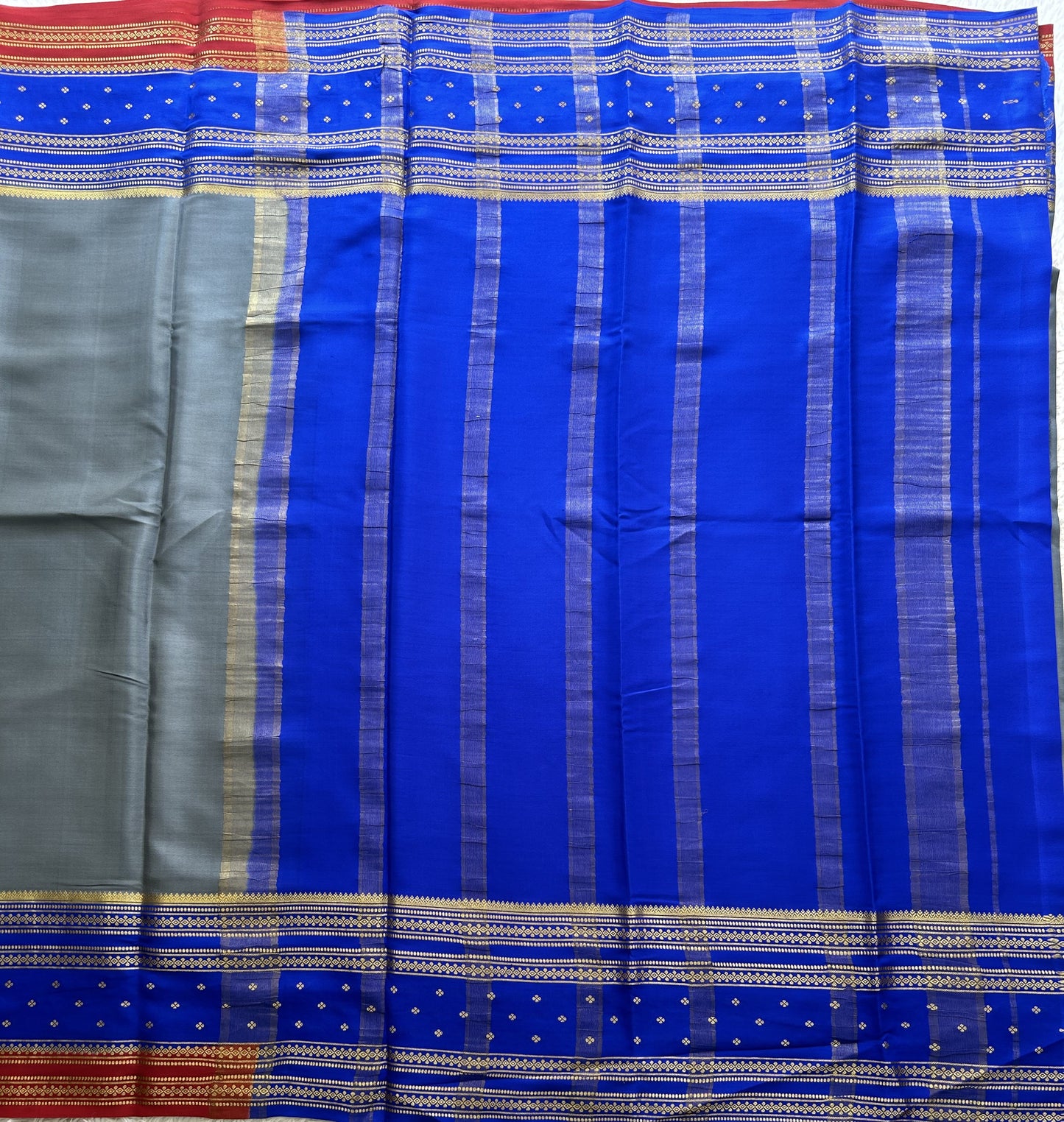 Elephant Gray Mysore Crepe Silk Saree with Silver Zari Border | Pure Handloom | Silk Mark Certified