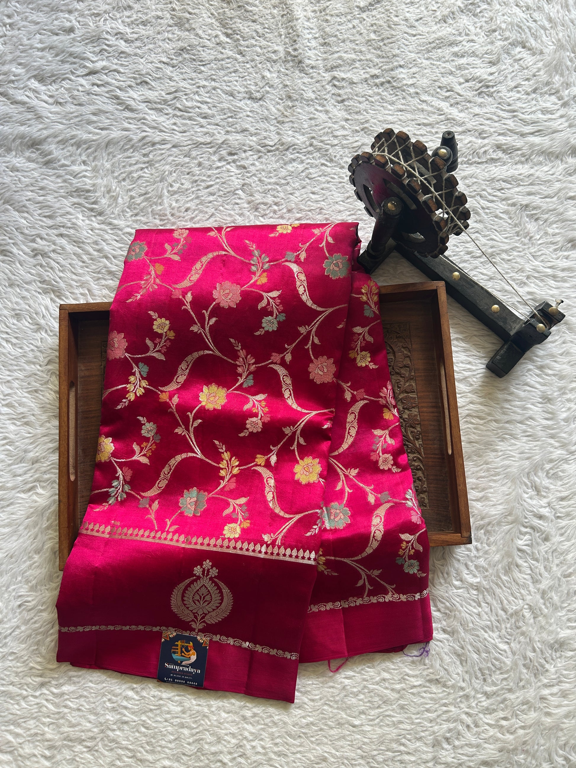 Chiniya Silk Saree Pink Colored Elegantly Paired With a Gap Border - Sampradaya Designer Studio
