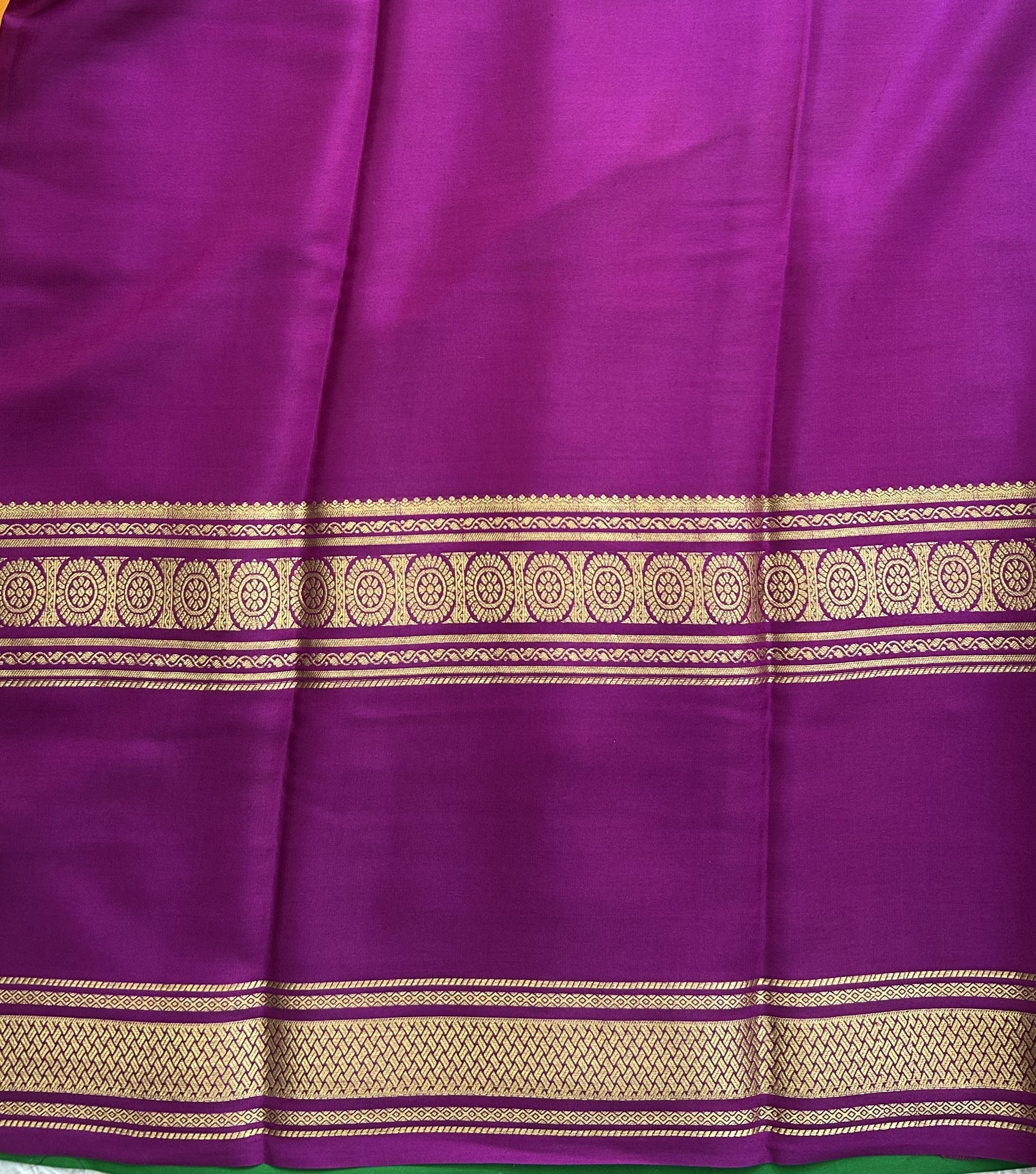 Yellow Mysore Crepe Silk Saree with Silver Zari Border | Pure Handloom | Silk Mark Certified - Sampradaya Designer Studio