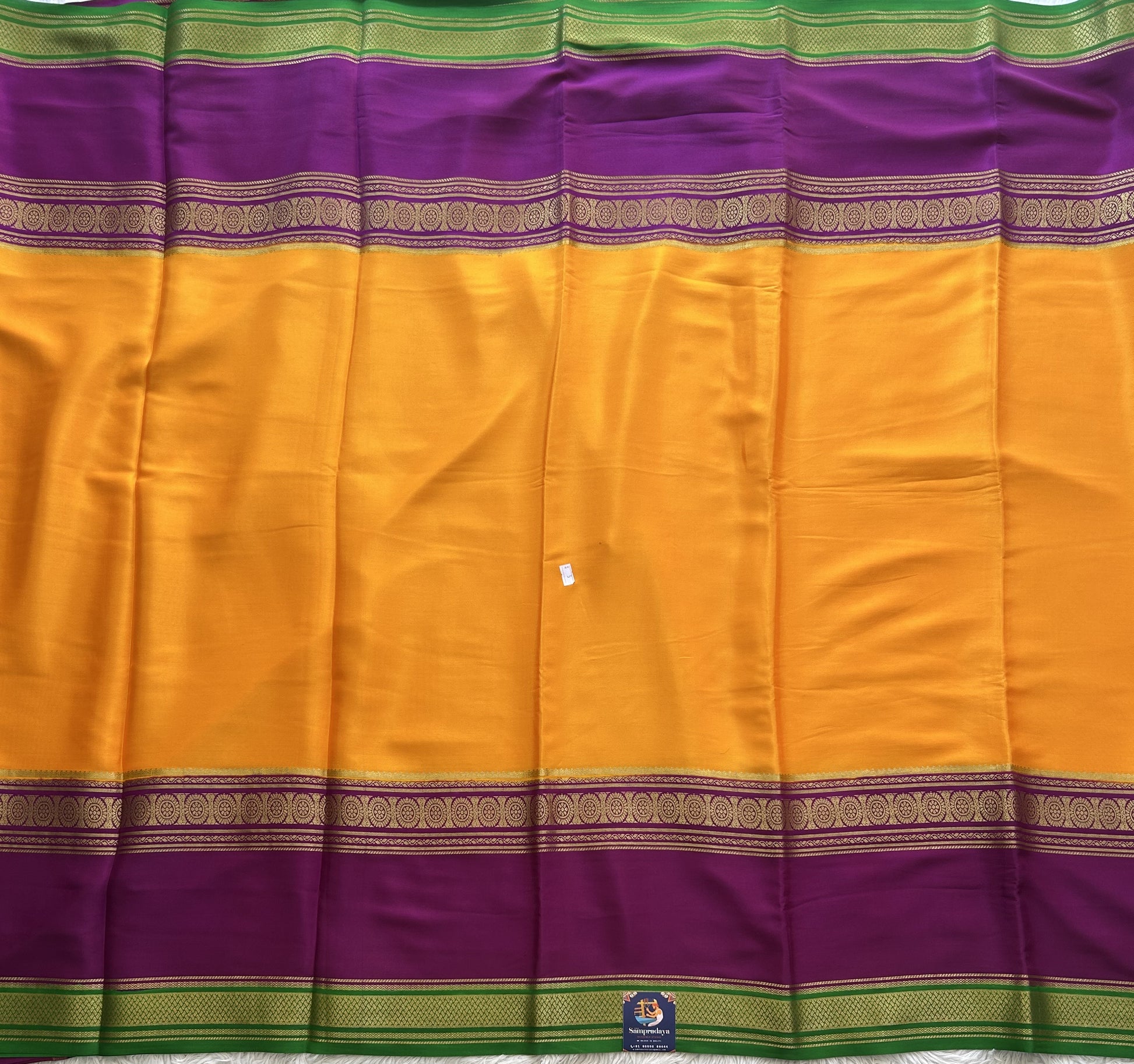 Yellow Mysore Crepe Silk Saree with Silver Zari Border | Pure Handloom | Silk Mark Certified - Sampradaya Designer Studio