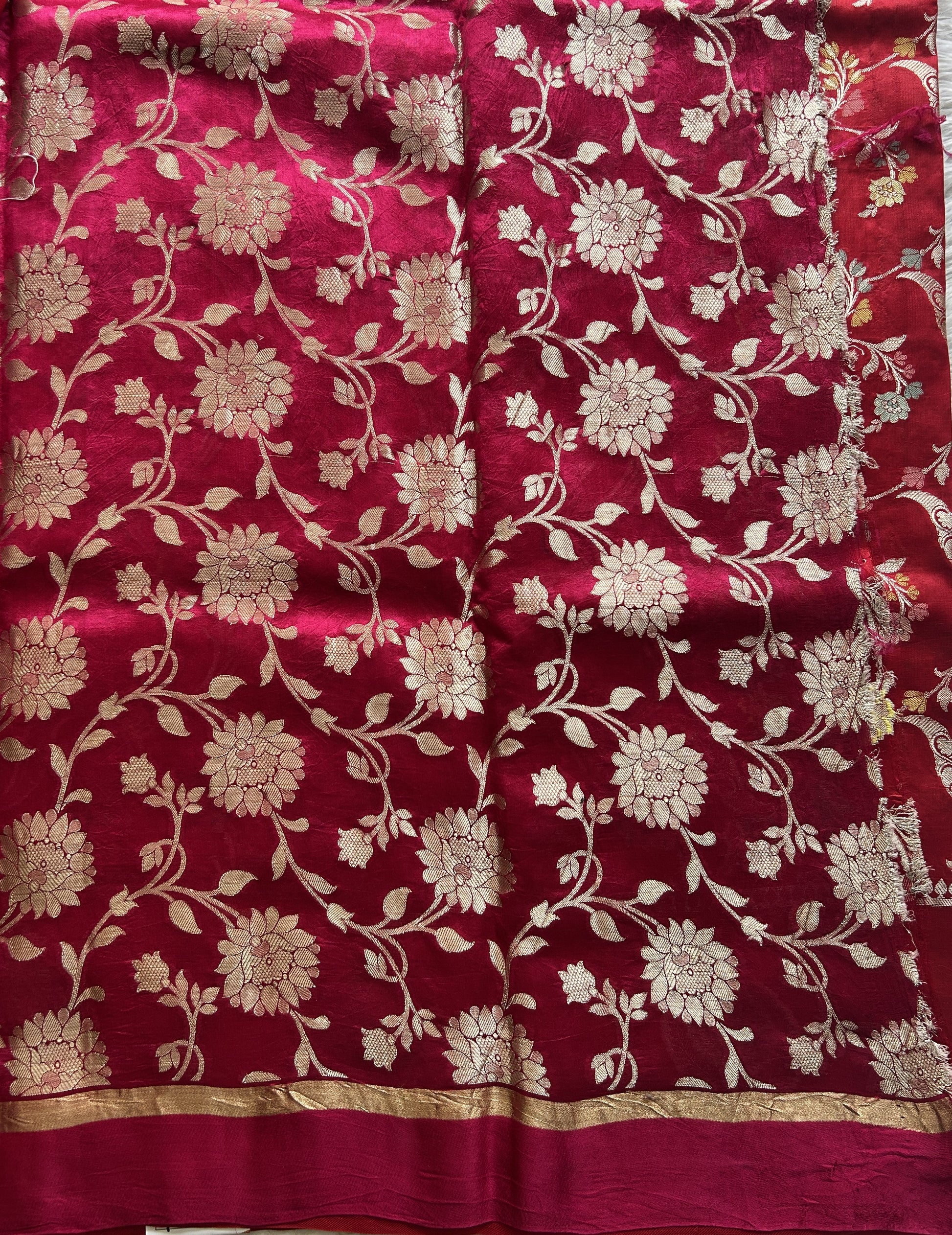 Chiniya Silk Saree Chilly Red Colored Elegantly Paired With a Gap Border - Sampradaya Designer Studio
