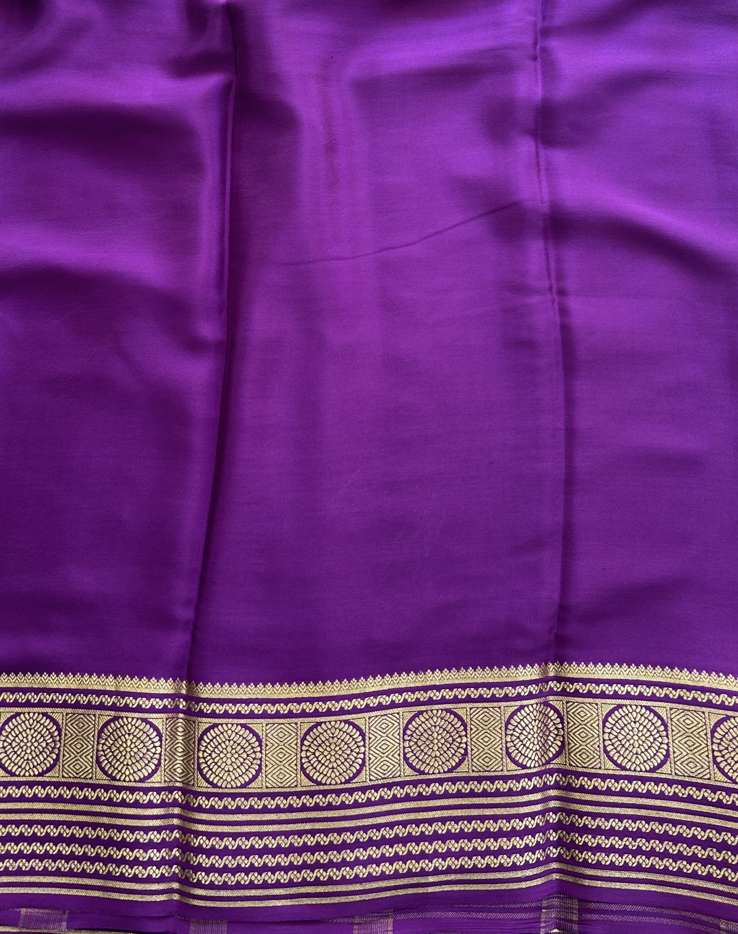 Cream Mysore Crepe Silk Saree with Silver Zari Border | Pure Handloom | Silk Mark Certified