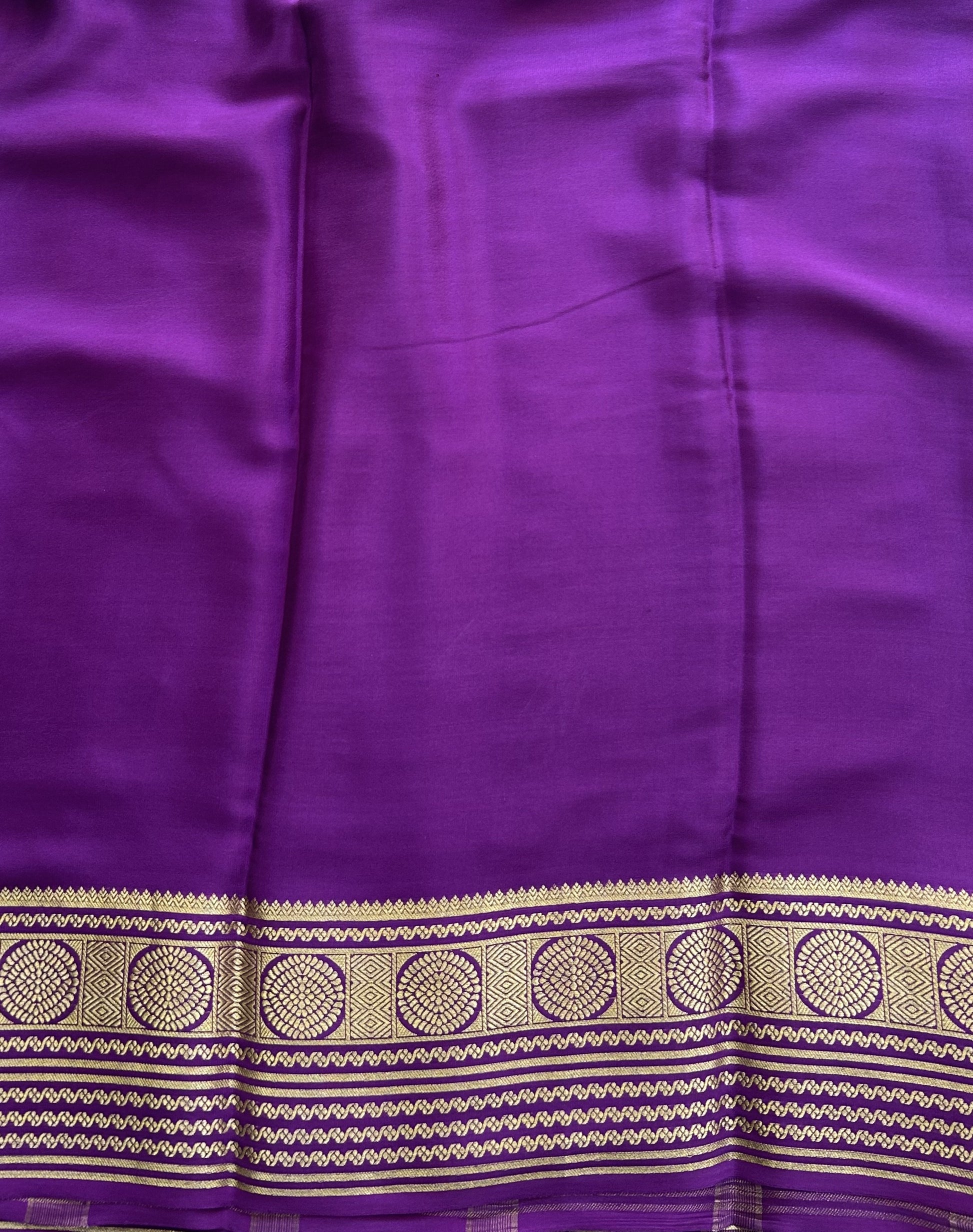 Cream Mysore Crepe Silk Saree with Silver Zari Border | Pure Handloom | Silk Mark Certified - Sampradaya Designer Studio