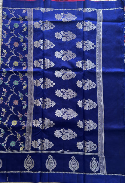 Chiniya Silk Saree Royal Blue Colored Elegantly Paired with a Gap Border - Sampradaya Designer Studio